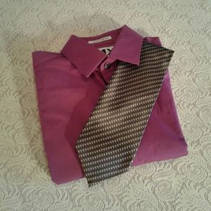 🌺 Mens 1MX Express Dress Shirt & Bordeaux Tie